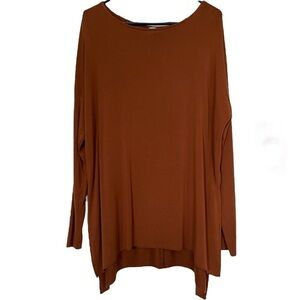 Francesca's Oversized Rust Split HemTunic, Flowy Light Loose Top Raw Edge Hem XS
